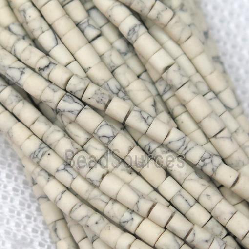 tiny synthetic turquoise tube beads, white