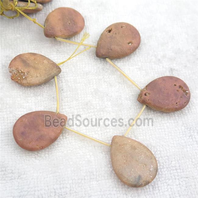 champagne Druzy Agate teardrop beads, topdrilled