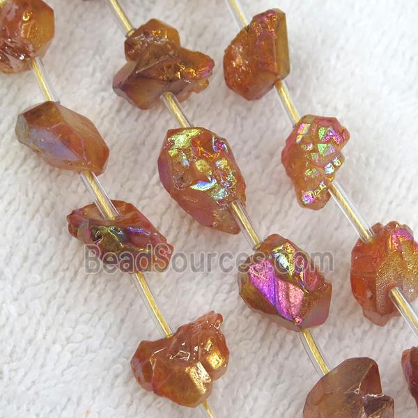 orange Crystal Quartz chip beads