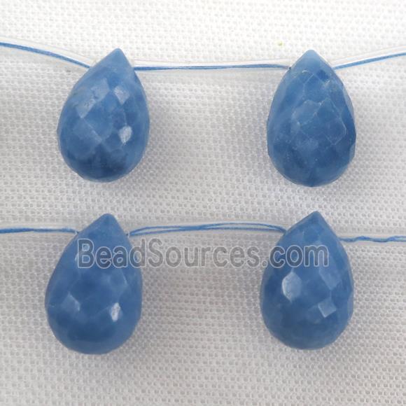 blue dye agate beads, faceted teardrop, topdrilled