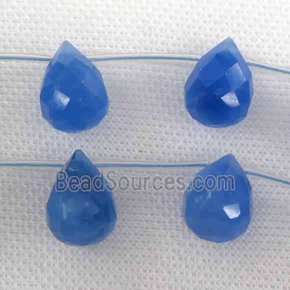 blue dye agate beads, faceted teardrop, topdrilled