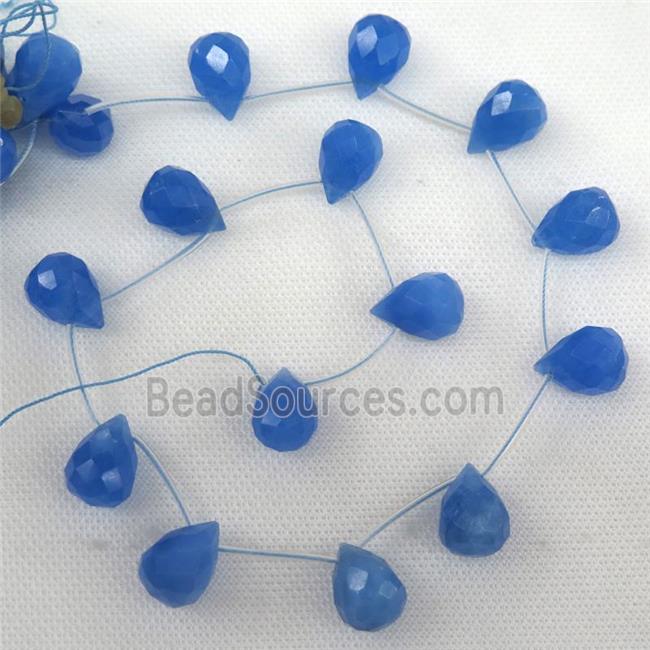 blue dye agate beads, faceted teardrop, topdrilled