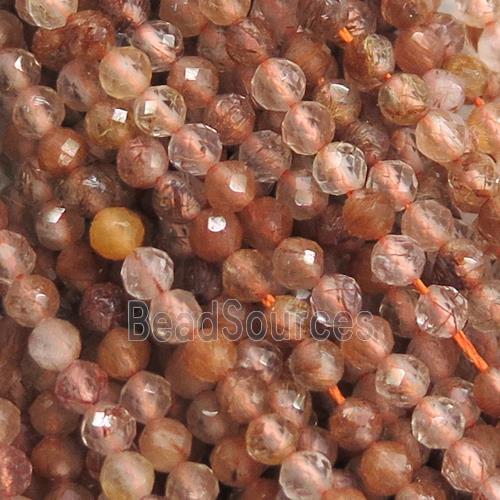 gold Rutilated Quartz beads, faceted round