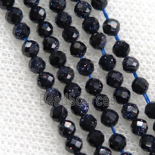 tiny blue SandStone Beads, faceted round