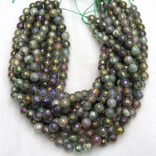 natural Indian Agate Beads, faceted round, AB color electroplated