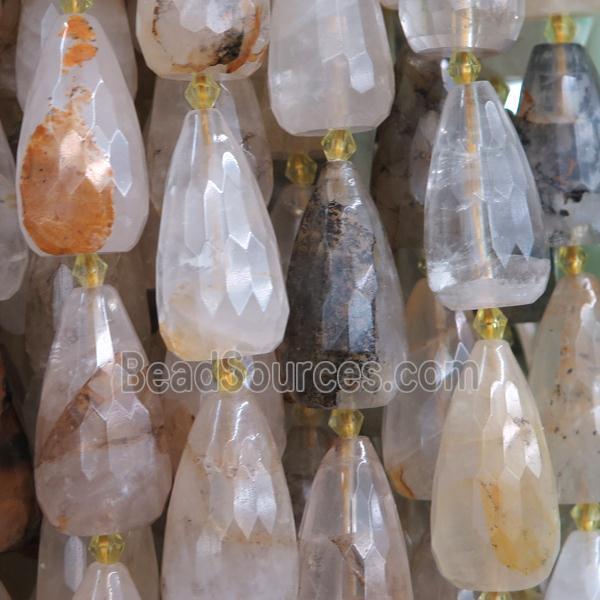 Landscape Quartz beads, faceted teardrop