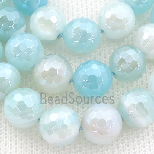 lt.blue striped Agate beads with electroplated, faceted round