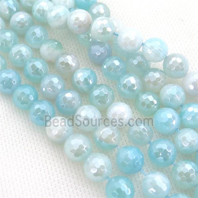 lt.blue striped Agate beads with electroplated, faceted round