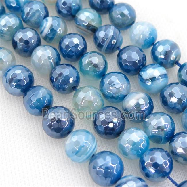 blue striped Agate beads with electroplated, faceted round