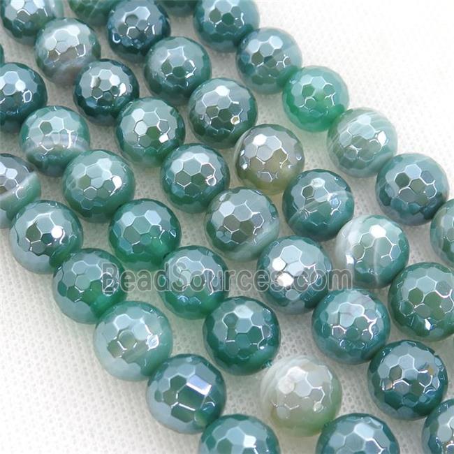 green striped Agate beads with electroplated, faceted round