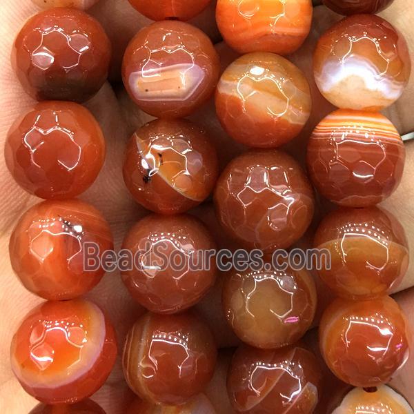 red Striped Agate Beads, faceted round