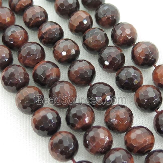 red tiger eye stone bead, faceted round