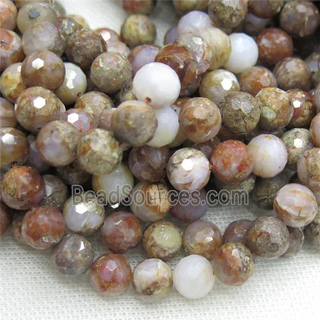 faceted round Blood Agate beads