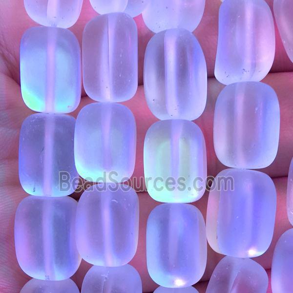 synthetic Mystic Aura Quartz Crystal cuboid Beads, white, matte