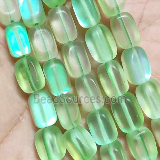 synthetic Mystic Aura Quartz Crystal cuboid Beads, olive, matte