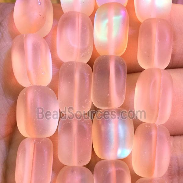 synthetic Mystic Aura Quartz Crystal cuboid Beads, peach, matte