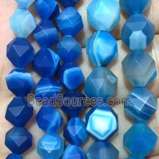 blue matte striped Agate beads, faceted round