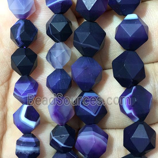 purple matte striped Agate beads, faceted round