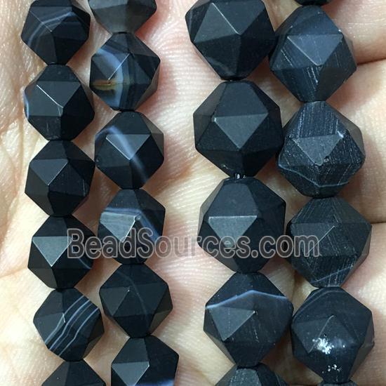 black matte striped Agate beads, faceted round