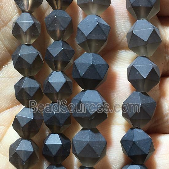 matte Smoky Quartz beads, faceted round