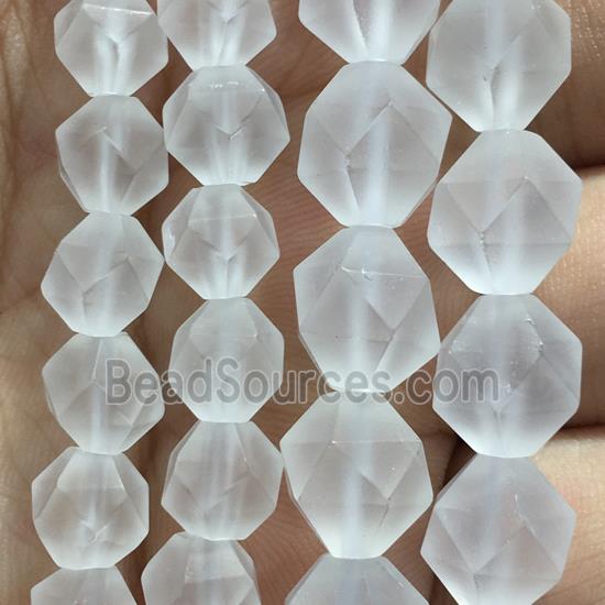 matte Clear Quartz beads, faceted round