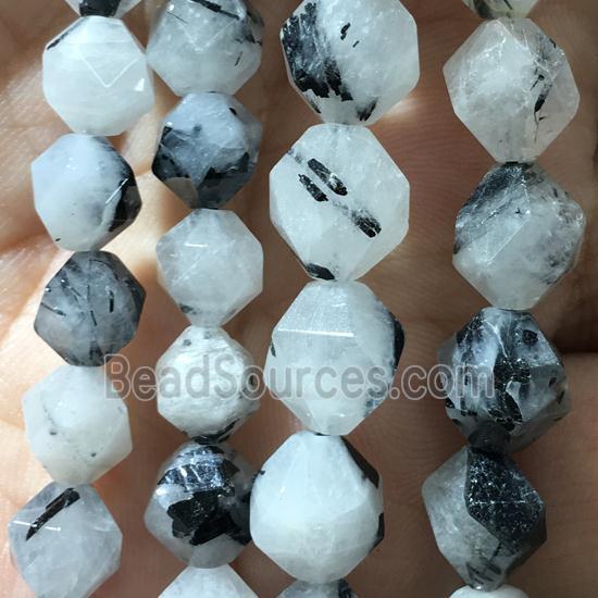 black Rutilated Quartz beads, faceted round