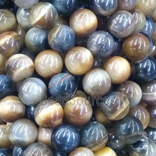 blue-yellow Tiger eye stone beads, light electroplated