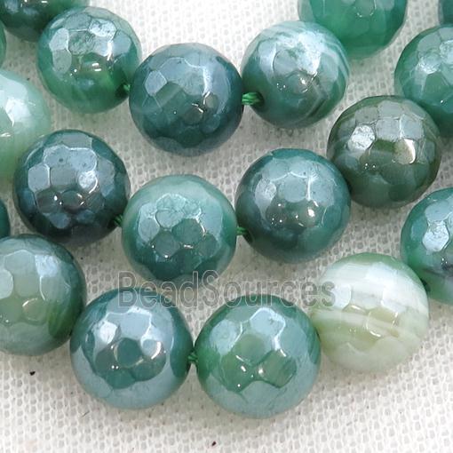 green striped Agate beads, faceted round, light electroplated