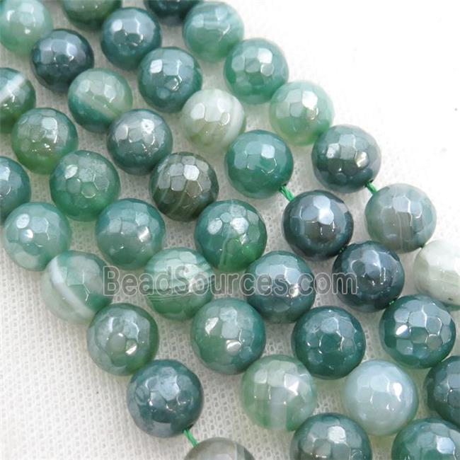 green striped Agate beads, faceted round, light electroplated