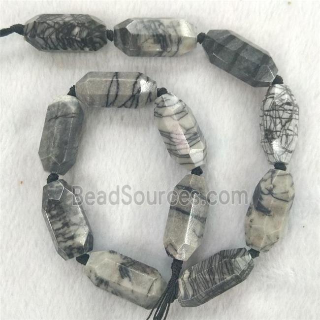 black Silk Jasper Beads, faceted rice