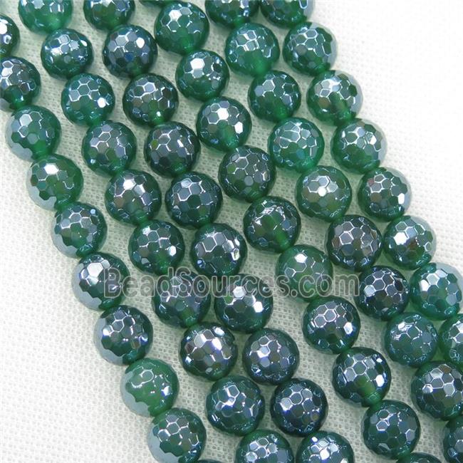 green Agate beads, faceted round, light electroplated