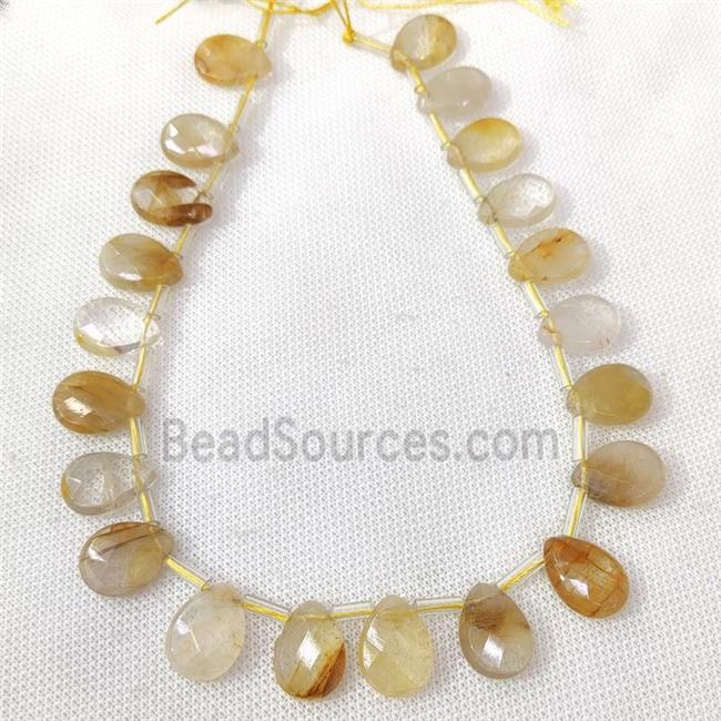 yellow Iron Quartz beads, faceted teardrop, top-drilled