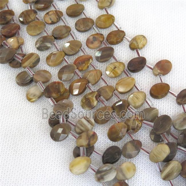 Petrified Jasper beads, faceted teardrop, top-drilled