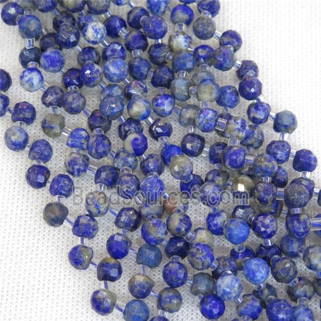 blue Lapis Lazuli beads, faceted teardrop, top-drilled