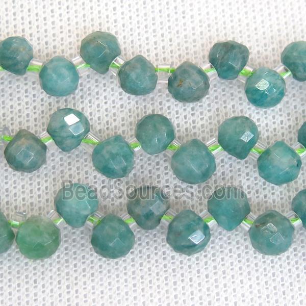 green Russian Amazonite beads, faceted teardrop, top-drilled