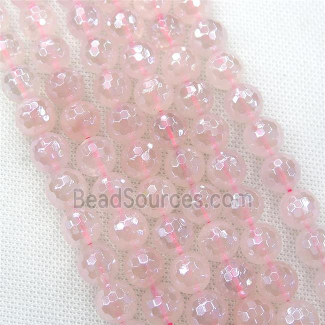 Rose Quartz Beads, faceted round, light electroplated