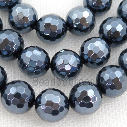 Natural Black Agate Beads Faceted Round Light Electroplated