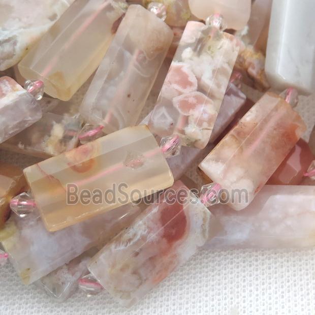 cherry blossom Agate beads, faceted rectangle