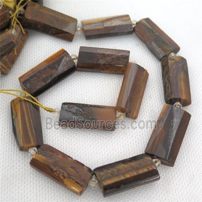 Tiger eye stone beads, faceted rectangle