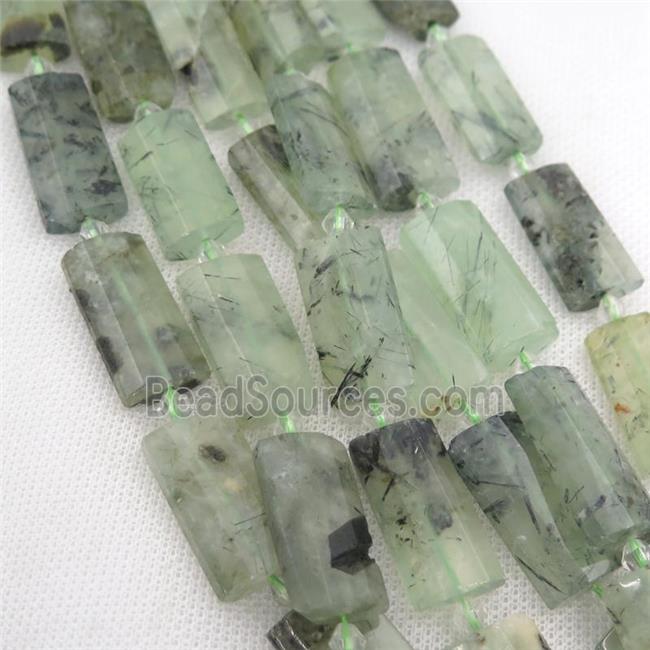 green Prehnite Beads, faceted rectangle