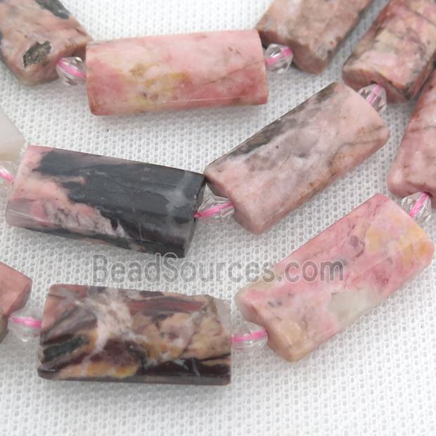 pink Rhodonite Beads, faceted rectangle