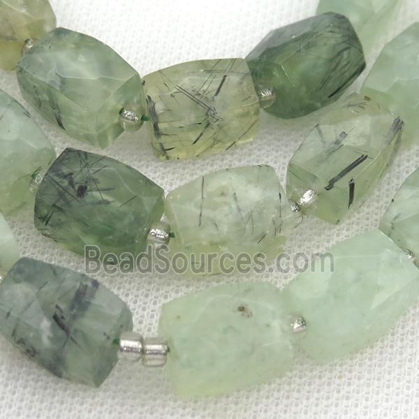 green Prehnite Beads, faceted Cuboid