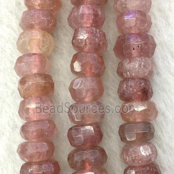 pink Strawberry Quartz beads, faceted rondelle