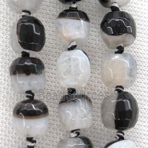 white druzy Agate beads, faceted barrel