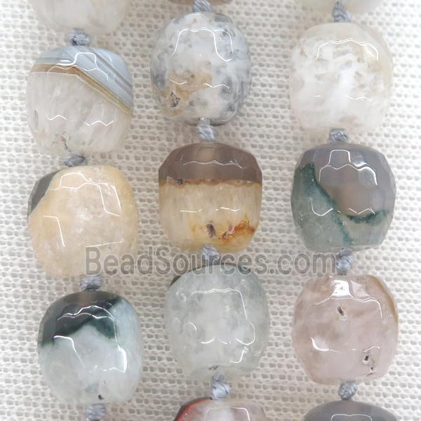 Agate druzy beads, mixed, faceted barrel