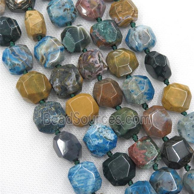 Ocean Agate beads, faceted freeform, multicolor