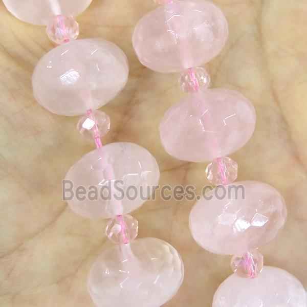 Rose Quartz Beads, faceted rondelle