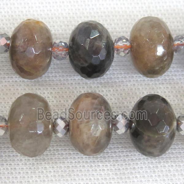 black SunStone Beads, faceted rondelle