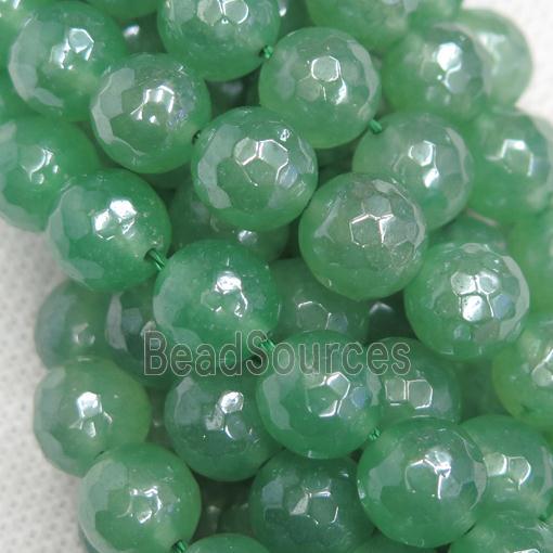 green Aventurine beads, faceted round, light electroplated