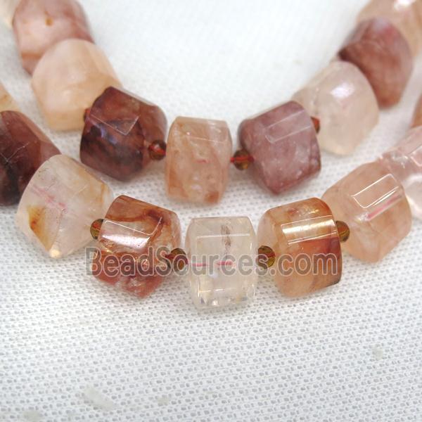 red Iron Crystal Quartz triangle beads, faceted